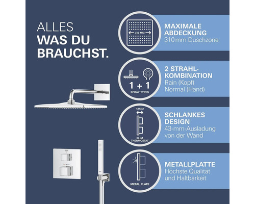 Duschsystem mit Kopfbrause, Handbrause und Thermostat