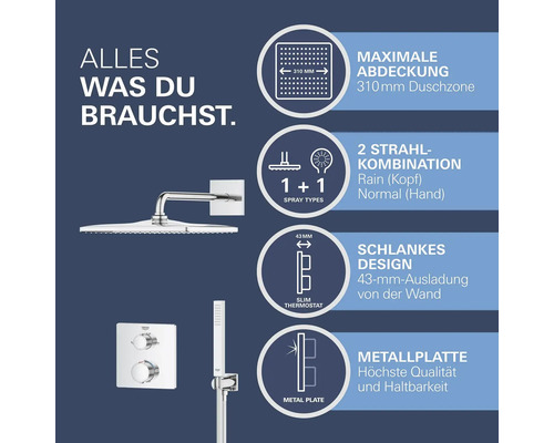 Duschsystem mit Kopfbrause, Handbrause und Thermostat