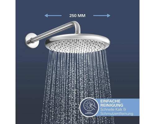 Duschkopf mit 250 Millimeter Durchmesser und Antikalkfunktion
