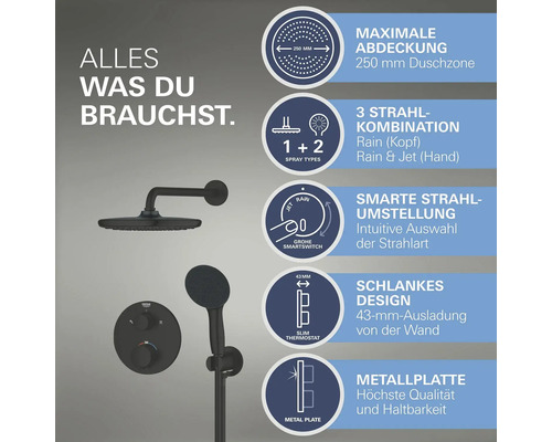 Grohe Quickfix Unterputz Thermostat Dusche PRECISION START schwarz matt 348832430