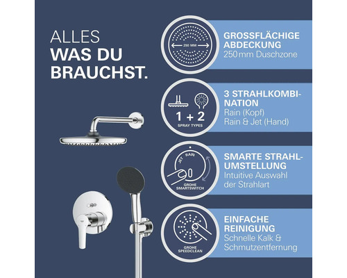 Duschsystem mit Kopfbrause, Handbrause und Armatur
