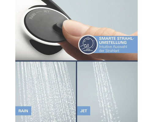Brause mit Strahlarten Rain und Jet und SmartSwitch Funktion