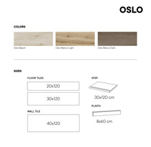 "Oslo Fliesen Farben und Größen: Buche, helles Walnussholz, dunkles Walnussholz