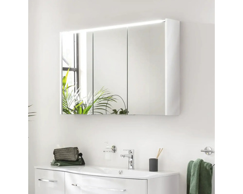 Badezimmer mit Spiegelschrank, Waschbecken und Armatur