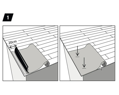Illustration einer Bodenverlegung mit einem Überstand von 20 Zentimeter.