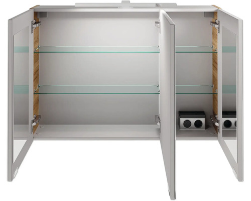 Offener Spiegelschrank mit Glasablagen