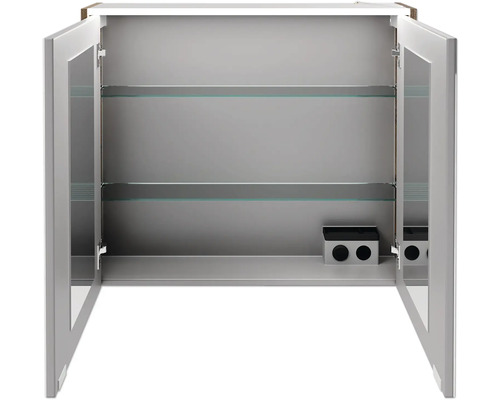 Offener Spiegelschrank mit Glasböden