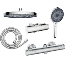 Duschsystem mit Kopfbrause, Handbrause, Brauseschlauch und Thermostatbatterie