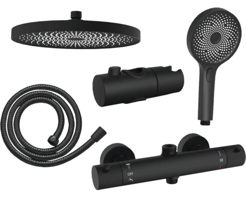 Duschsystem mit Kopfbrause, Handbrause, Brauseschlauch und Thermostatarmatur