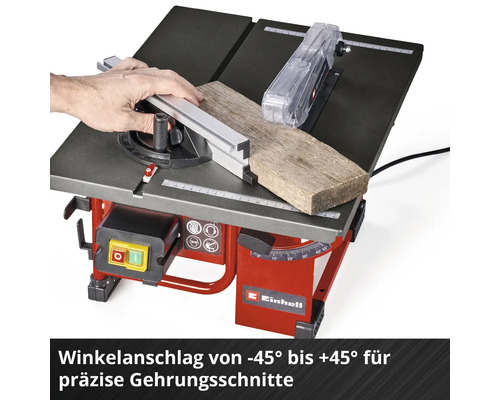 Einhell Tischkreissäge beim Schneiden eines Holzstücks