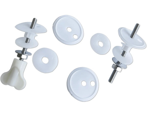 Befestigungsmaterial für WC-Sitze, bestehend aus Schrauben, Muttern und Unterlegscheiben