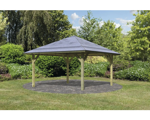 Holzpavillon mit Bitumendach im Garten