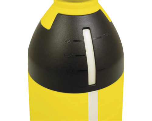 Detailansicht eines gelben Behälters mit Füllstandsanzeige