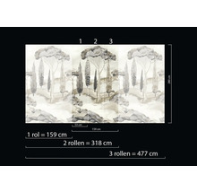 Tapete mit Baumlandschaft und Maßangaben