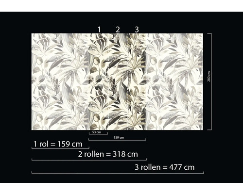 Illustration der Tapetenbreiten mit Blätterdekor