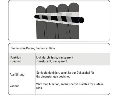 Dekoschal mit Schlaufenaufhängung und lichtdurchlässigen Eigenschaften