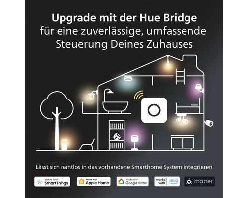 Illustration eines Hauses mit der Hue Bridge zur Steuerung des Smart Home Systems