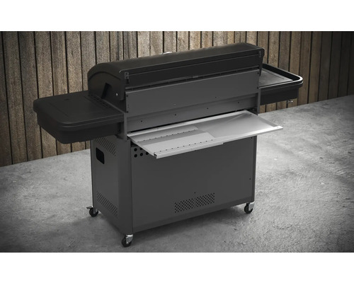 Grill mit Seitenablage und Unterschrank auf Rädern