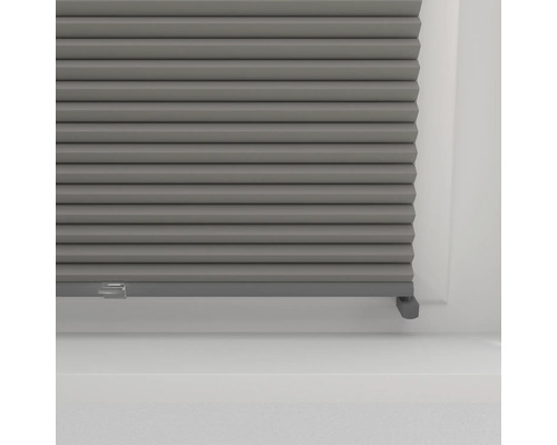 Graues Plissee-Rollo im Fenster