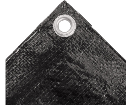 Detail einer schwarzen Gewebeplane mit Öse