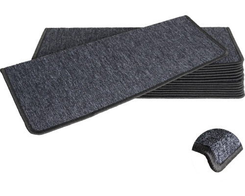 Stufenmatte-Set Rambo rechteckig grau 23,5x65x4,5 cm 15-teilig Treppenmatten Set zur Trittschalldämmung