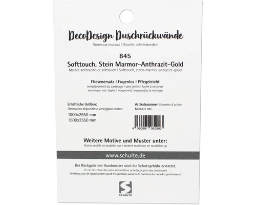 Verpackung für Duschrückwände im Design Stein Marmor Anthrazit Gold