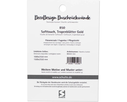 Deco Design Duschrückwände Softtouch Tropenblätter Gold Informationen