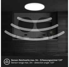 Deckenleuchte mit Sensorfunktion im Badezimmer mit maximal drei Meter Sensorreichweite und 120 Grad Erfassungswinkel