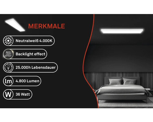 Deckenleuchte mit neutralweißem Licht, Hintergrundbeleuchtung, 25000 Stunden Lebensdauer, 4800 Lumen und 36 Watt