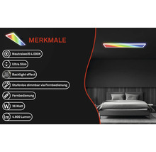 LED Panel dimmbar 36W 4800 lm 4000 K RGBW Farbwechsel 20x98 cm Slim weiß + Backlight Effect + Fernbedienung