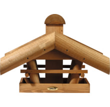 Holzvogelhaus mit Dach und Futterstelle
