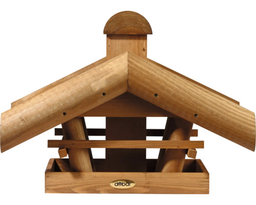 Holzvogelhaus mit Dach und Futterstelle