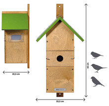 Vogelhaus aus Holz mit den Maßen 22,5 cm x 25,5 cm x 53 cm