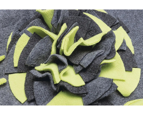 Grau-grünes Schnüffelteppich-Hundespielzeug mit Filzblüten