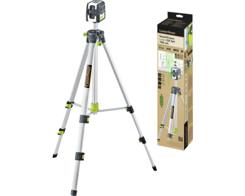 Laserliner SmartCross-Laser GX Set 150 Zentimeter mit Stativ und Produktverpackung