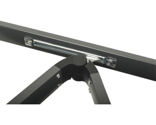 Detailansicht eines Klapptischgestells mit Verriegelungsmechanismus