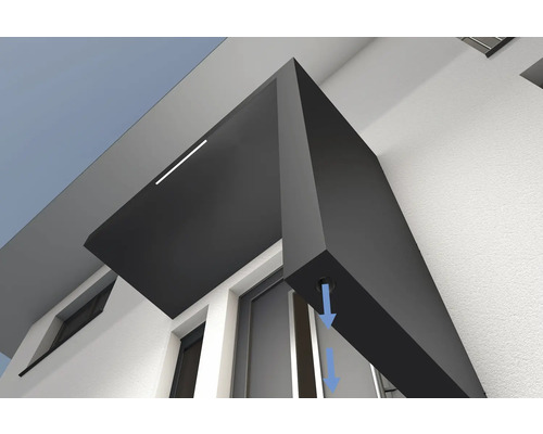 Außenansicht eines modernen Vordachs mit integriertem Wasserablauf