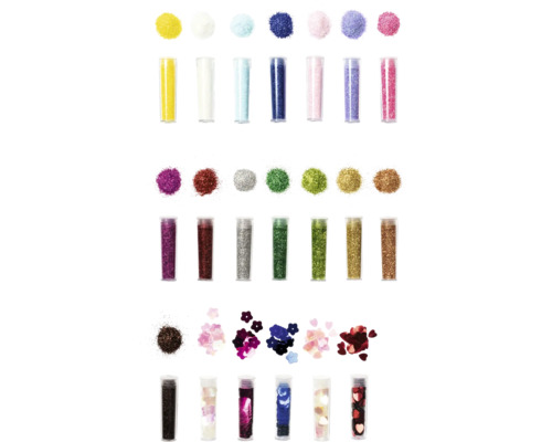 Mehrere Behälter und Streusel mit verschiedenen Mustern