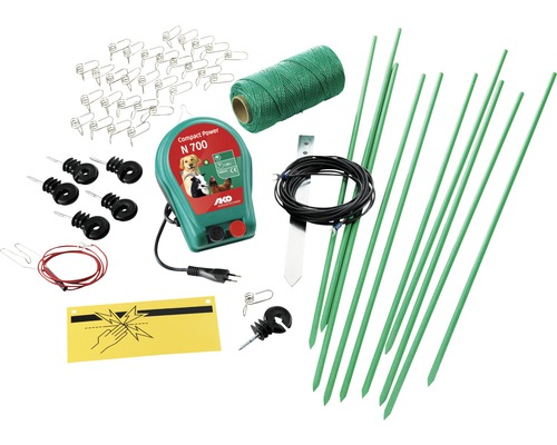 Elektrozaun Komplettset mit Weidezaungerät, Zaunlitze, Erdungsstab, Zaunpfählen und Zubehör