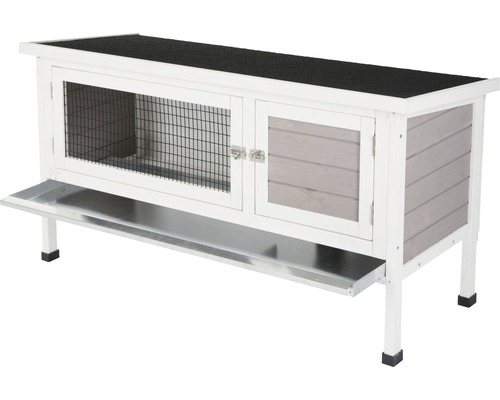 Kaninchenstall aus Holz mit Metallwanne