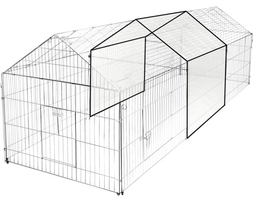 Freilaufgehege aus Draht mit Wetterschutzdach