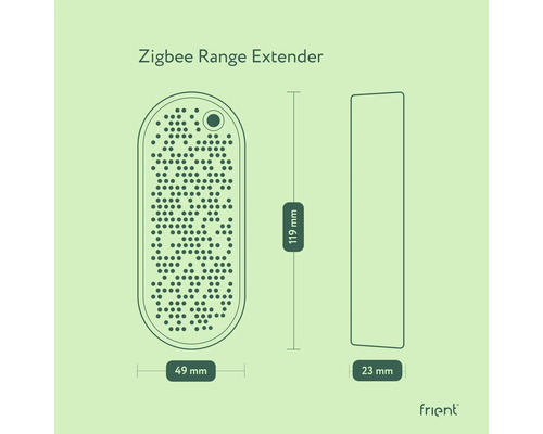 Abmessungen des Zigbee Range Extenders: 119 mm Höhe, 49 mm Breite, 23 mm Tiefe