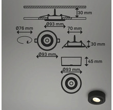 Technische Zeichnung einer runden Einbauleuchte mit Maßangaben