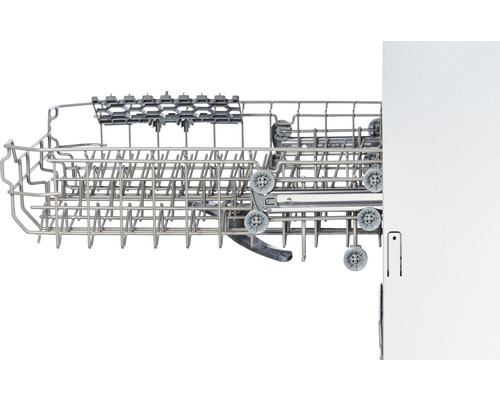 Geschirrspüler mit herausgezogenem Geschirrkorb aus Metall