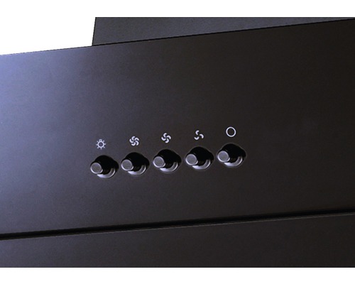 Bedienelemente einer Dunstabzugshaube mit Symbolen für Licht und Lüfterstufen