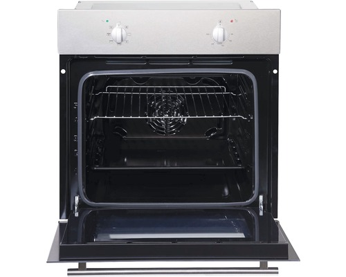 Geöffneter Backofen mit Grillrost und Bedienknöpfen