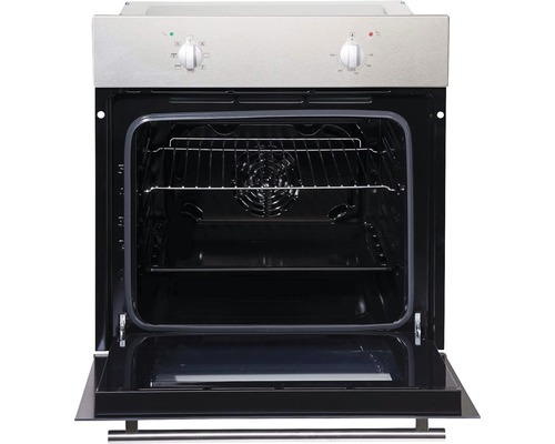 Einbaubackofen mit geöffneter Tür, Innenraum mit Grillrost