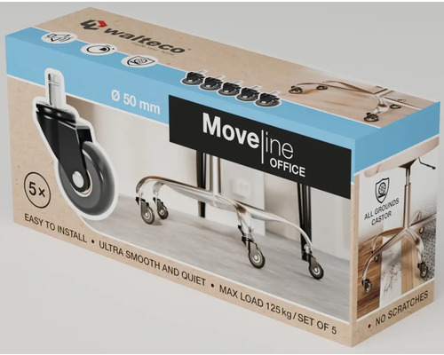 Walteco Moveline Office Stuhlrollen Set, fünf Stück, Durchmesser 50 Millimeter