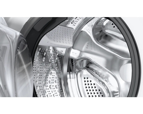 Innenansicht einer Waschmaschinentrommel aus Edelstahl