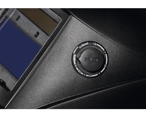 Detailansicht einer Schweißmaske mit einstellbarem Blendschutz